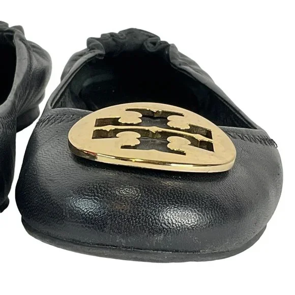 Tory Burch Shoes Womens Size 7.5 Black Minnie Travel Ballet Flat Napa Leather - Picture 12 of 16